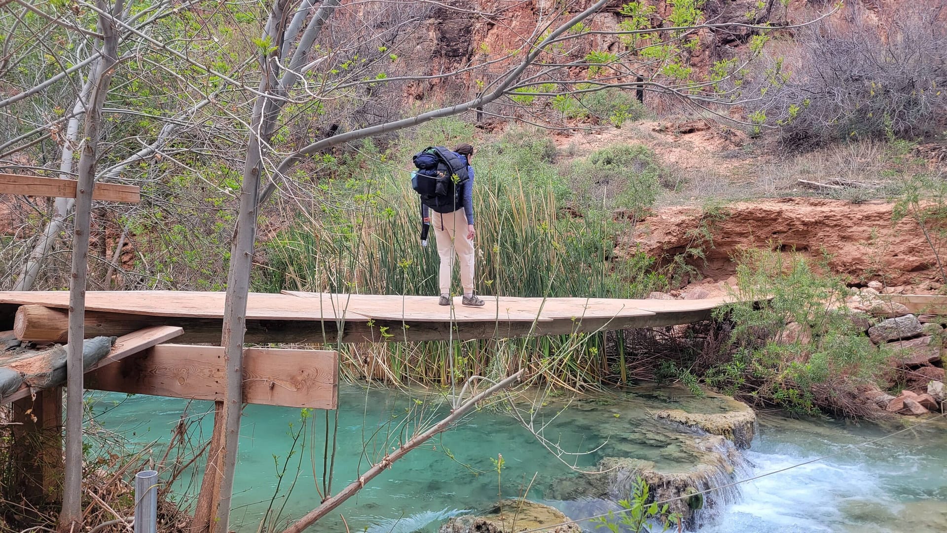 Makeshift bridge after the old one washed away in flooding a few years back.