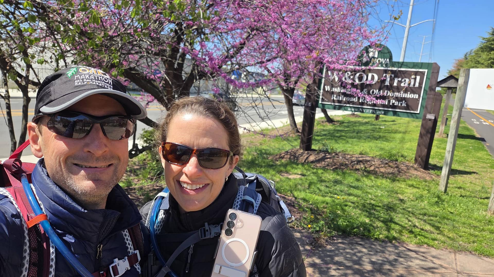 Hillary and David at Mile 0 of the W&OD Trail