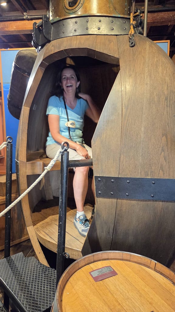 Hillary in a Replica Wooden Submarine