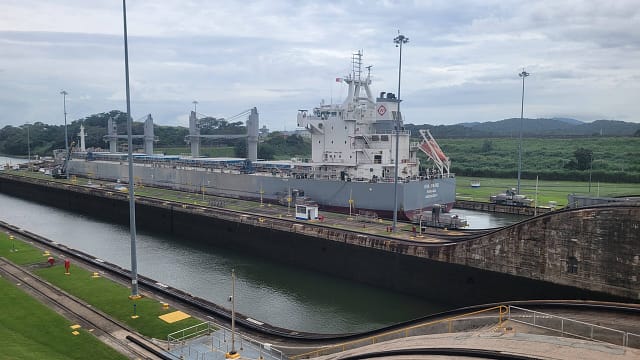 A Dry Bulker in Miraflores Locks of Panama Canal