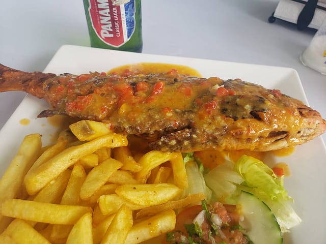 Whole red snapper fried with french fries