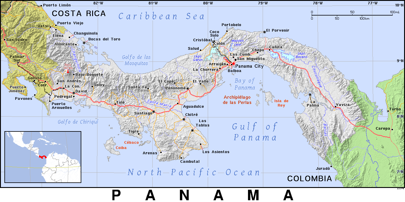 Map of Panama with Boquete to the North of David and Gamboa directly north of Panama City along the Panama Canal.